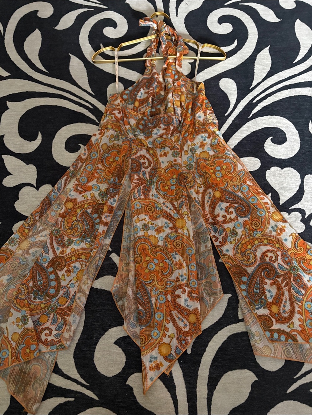 XOXO Orange Paisley Halter Handkerchief Hem Top - Picture 4 of 4